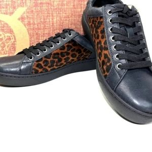 NEW Born Sur Buttery Black Tennis Sure with Leopard Print size US 7 EU 38